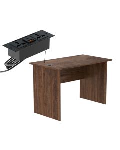 Mahmayi MP1 100x60 Writing Table Without Drawer - Brown with Black BS01 Desktop Socket with USB AC Port for Office, Home, and Meeting Room 17 cm