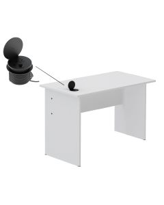 Mahmayi MP1 100x60 Writing Table Without Drawer - White with 51-1H Round Desktop Power Module with USB Slot for Office Desk - Black