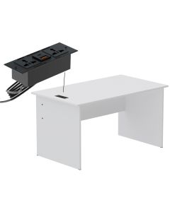 Mahmayi MP1 140x80 Writing Table Without Drawers - White with Black BS01 Desktop Socket with USB AC Port for Office, Home, and Meeting Room 17 cm