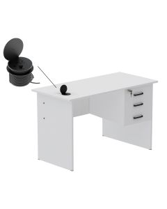 Solama MP1-1260 Writing Table with Hanging Drawers - White with 51-1H Round Desktop Power Module with USB Slot for Office Desk - Black