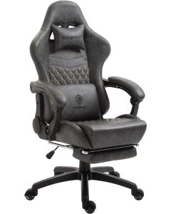 Mahmayi Gaming Chair Office PC Chair with Massage Lumbar Support, Racing Style PU Leather High Back Adjustable Swivel Task Chair with Footrest (Grey)