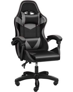 Mahmayi Renewed TJ HYG-110 Gaming Chair, Ergonomic Office Chair Adjustable Height, Headrest PU Swivel Chair for PlayStation, Office, Gaming Station, Home, Study Room Black and Grey