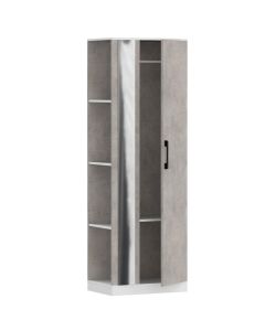 Mahmayi Modern Single Door Wardrobe with 3 Open Side Shelves, Mirror and Hanging Rods Efficient Storage for Home, Bedroom Light Grey Chicago Concrete