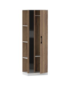 Mahmayi Modern Single Door Wardrobe with 3 Open Side Shelves, Mirror and Hanging Rods Efficient Storage for Home, Bedroom Tobacco Halifax Oak