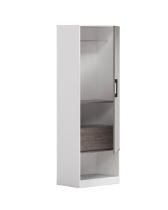 Mahmayi Modern Single Door Wardrobe with Open Shoe Rack, Drawer and Hanging Rods Efficient Storage Versatile Furniture for Home, Bedroom Grey Brown Whiteriver Oak and Premium White