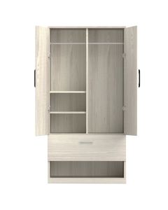 Mahmayi Modern Two Door Wardrobe with Drawer, Shoe Rack, and Ample Hanging Space Cascina Pine Ideal for Bedroom Organization and Storage