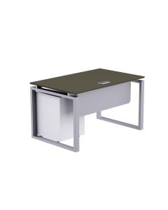 Mahmayi Carre 5112 Modern Workstation with Drawer, Computer Desk, Square Metal Legs with Modesty Panel Grey Ideal for Home, Office