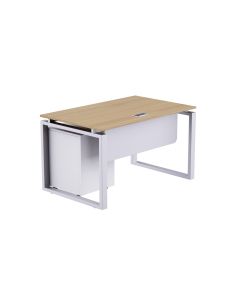 Mahmayi Carre 5116 Modern Workstation with Drawer, Computer Desk, Square Metal Legs with Modesty Panel Coco Bolo Ideal for Home, Office