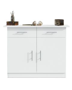 Mahmayi Modern Multifunctional Medium Height Cabinet with 2 Drawers and 2 Door Storage White Ideal for Hallway, Living Room, Kitchen, Bedroom