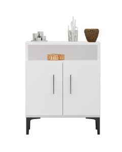 Mahmayi Modern Multifunctional Medium Height Cabinet with 2 Door Storage and Single Open Shelf White Ideal for Hallway, Living Room, Kitchen, Bedroom
