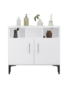 Mahmayi Modern Multifunctional Medium Height Cabinet with 2 Door Storage and 3 Open Shelf White Ideal for Hallway, Living Room, Kitchen, Bedroom