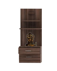 Mahmayi Modern Wooden Mandir, Temple with 2 Drawers and 3 Shelves for Keeping Pooja Essentials, Small Idols Truffle Brown Branson Robinia Ideal for Home, Office, Temple
