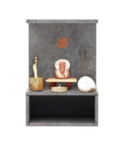 Mahmayi Modern Wooden Small Mandir, Temple with Single Open Shelf for Small Spaces Metal Fabric Anthracite Ideal for Home, Office, Temple