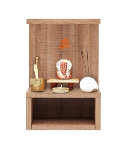 Mahmayi Modern Wooden Small Mandir, Temple with Single Open Shelf for Small Spaces Brown Arizona Oak Ideal for Home, Office, Temple