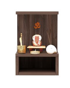 Mahmayi Modern Wooden Small Mandir, Temple with Single Open Shelf for Small Spaces Truffle Brown Branson Robinia Ideal for Home, Office, Temple