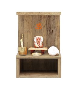 Mahmayi Modern Wooden Small Mandir, Temple with Single Open Shelf for Small Spaces Vintage Santa Fe Oak Ideal for Home, Office, Temple