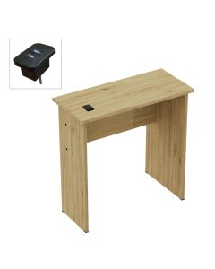 Mahmayi Modern MP1 Study Table, Executive Desk 80x40 with Black BS02 Desktop Socket with USB A/C Port Natural Davos Oak Ideal for Office, Home, Meeting Room