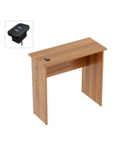 Mahmayi Modern MP1 Study Table, Executive Desk 80x40 with Black BS02 Desktop Socket with USB A/C Port Natural Dijon Walnut Ideal for Office, Home, Meeting Room