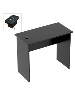 Mahmayi Modern MP1 Study Table, Executive Desk 90x45 with Black BS02 Desktop Socket with USB A/C Port Black Ideal for Office, Home, Meeting Room