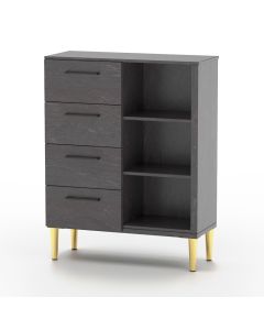 Mahmayi Modern Chest of Drawer with 4 Storage Drawers and 3 Open Shelves Anthracite Jura Slate Ideal for Office, Home, Bedroom, Living Room