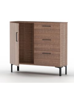 Mahmayi Modern Chest of Drawer with 3 Drawers and Single Door Storage Brown Arizona Oak Ideal for Office, Home, Bedroom, Living Room