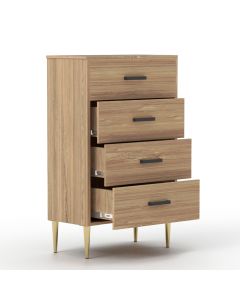 Mahmayi Modern Chest of Drawer with 4 Storage Drawers Brown Kansas Oak Ideal for Office, Home, Bedroom, Living Room