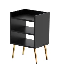 Mahmayi Modern Night Stand, Side End Table with 3 Open Storage Shelf Black Ideal for Bedroom and Living Room
