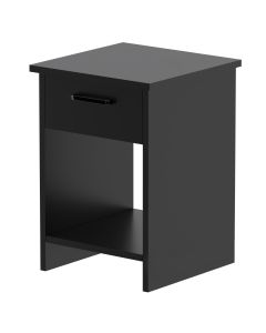 Mahmayi Modern Night Stand, Side End Table with Single Drawer and Open Storage Shelf Black Ideal for Bedroom and Living Room