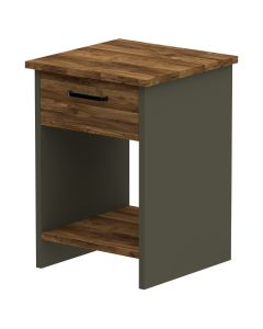 Mahmayi Modern Night Stand, Side End Table with Single Drawer and Open Storage Shelf Dark Hunton Oak and Lava Grey Ideal for Bedroom and Living Room