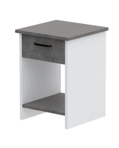 Mahmayi Modern Night Stand, Side End Table with Single Drawer and Open Storage Shelf Metal Fabric Anthracite and White Ideal for Bedroom and Living Room