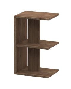 Mahmayi Modern E Shape Night Stand, Side End Table with 3 Open Storage Shelf Truffle Davos Oak Ideal for Bedroom and Living Room