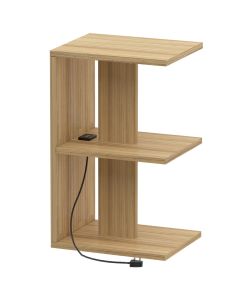 Mahmayi Modern E Shape Night Stand, Side End Table with Attached BS02 USB Charger Port and 3 Open Storage Shelf Coco Bolo Ideal for Bedroom and Living Room