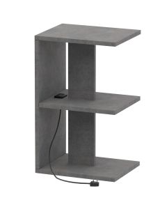Mahmayi Modern E Shape Night Stand, Side End Table with Attached BS02 USB Charger Port and 3 Open Storage Shelf Metal Fabric Anthracite Ideal for Bedroom and Living Room