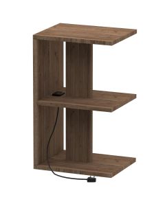 Mahmayi Modern E Shape Night Stand, Side End Table with Attached BS02 USB Charger Port and 3 Open Storage Shelf Truffle Davos Oak Ideal for Bedroom and Living Room