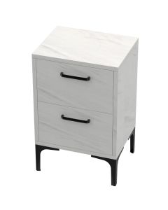 Mahmayi Modern Night Stand, Side End Table with 2 Storage Drawers White Levento Marble Ideal for Bedroom and Living Room