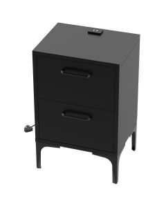 Mahmayi Modern Night Stand, Side End Table with Attached BS02 USB Charger Port and 2 Storage Drawers Black Ideal for Bedroom and Living Room
