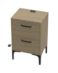 Mahmayi Modern Night Stand, Side End Table with Attached BS02 USB Charger Port and 2 Storage Drawers Grey Bardilano Oak Ideal for Bedroom and Living Room