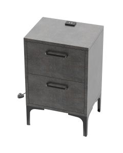 Mahmayi Modern Night Stand, Side End Table with Attached BS02 USB Charger Port and 2 Storage Drawers Metal Fabric Anthracite Ideal for Bedroom and Living Room
