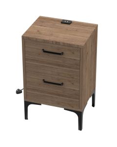 Mahmayi Modern Night Stand, Side End Table with Attached BS02 USB Charger Port and 2 Storage Drawers Truffle Davos Oak Ideal for Bedroom and Living Room