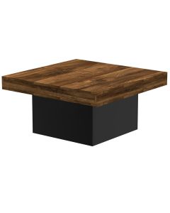 Mahmayi Modern Coffee Table Square Shape Tabletop Dark Hunton Oak and Black Ideal for Living Room, Study Room and Office
