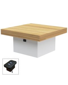 Mahmayi Modern Coffee Table with BS02 USB Port Square Shape Tabletop Coco Bolo and White Ideal for Living Room, Study Room and Office