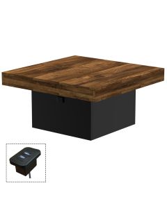 Mahmayi Modern Coffee Table with BS02 USB Port Square Shape Tabletop Dark Hunton Oak and Black Ideal for Living Room, Study Room and Office