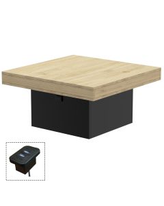 Mahmayi Modern Coffee Table with BS02 USB Port Square Shape Tabletop Natural Davos Oak and Black Ideal for Living Room, Study Room and Office