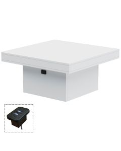 Mahmayi Modern Coffee Table with BS02 USB Port Square Shape Tabletop White Ideal for Living Room, Study Room and Office