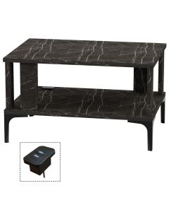 Mahmayi Modern Coffee Table with BS02 USB Port and Storage Shelf Black Pietra Grigia Ideal for Living Room, Study Room and Office