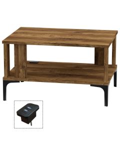 Mahmayi Modern Coffee Table with BS02 USB Port and Storage Shelf Dark Hunton Oak Ideal for Living Room, Study Room and Office