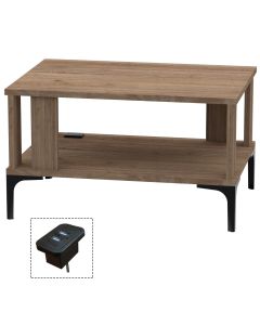Mahmayi Modern Coffee Table with BS02 USB Port and Storage Shelf Truffle Davos Oak Ideal for Living Room, Study Room and Office