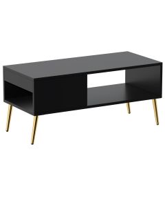 Mahmayi Modern Coffee Table with Side Compartment and Storage Shelf Black Ideal for Living Room, Study Room and Office