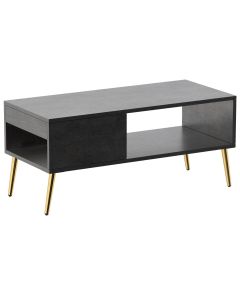 Mahmayi Modern Coffee Table with Side Compartment and Storage Shelf Metal Fabric Anthracite Ideal for Living Room, Study Room and Office