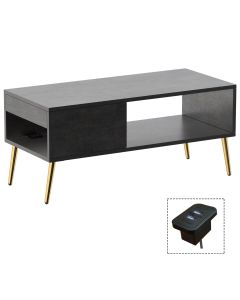 Mahmayi Modern Coffee Table with BS02 USB Port, Side Compartment and Storage Shelf Metal Fabric Anthracite Ideal for Living Room, Study Room and Office
